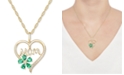 Macy's Lab-Created Emerald (5/8 ct. t.w.) & Lab-Created White Sapphire (1/10 ct. t.w.) Mom 18" Pendant Necklace in 10k Gold